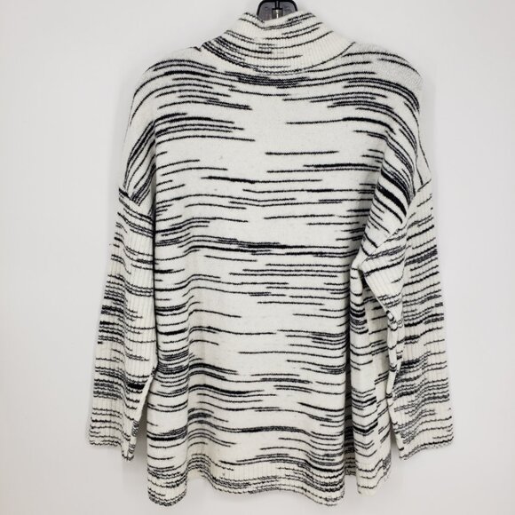 T by Talbots Mock Neck Space Dye Sweater LP Zip Detail Pullover Cream Black - Picture 3 of 8